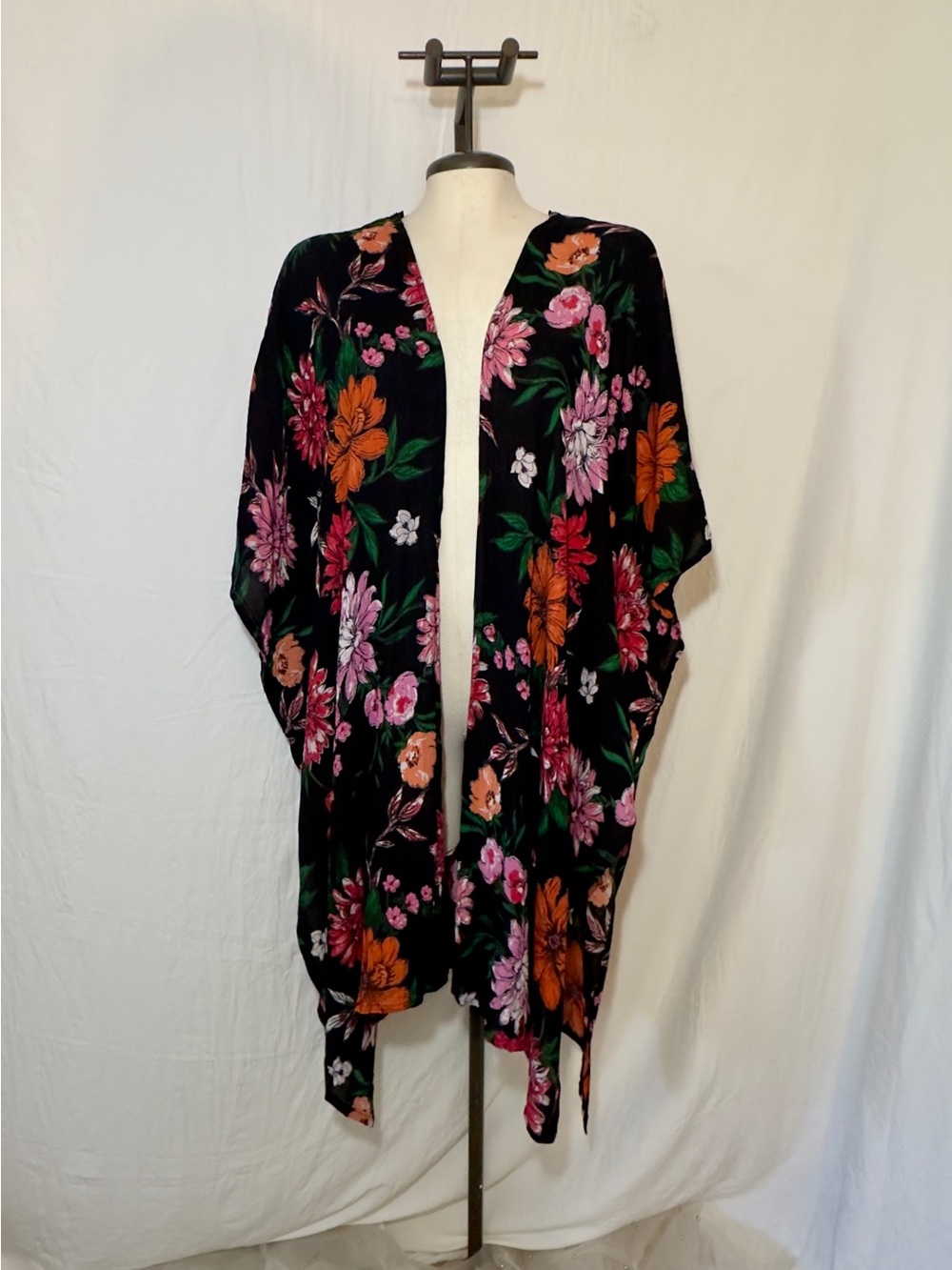 L.I.F.E. Black Floral Kimono Swimsuit Cover-Up Boho Festival 2X